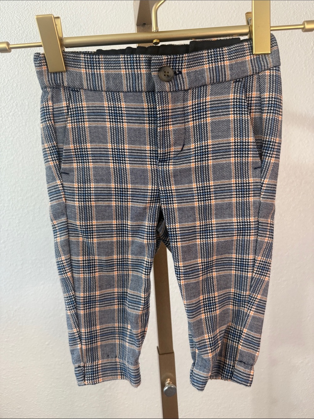 Janie and Jack Blue and Tan Plaid Men’s Dress Pants- baby 6-12 months
